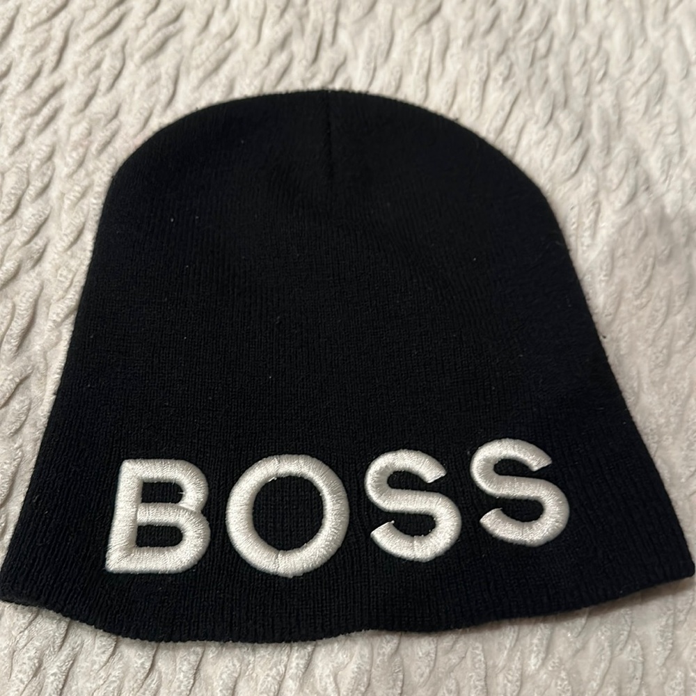 Boss black beanie warm knit hat